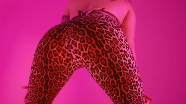 Сексуальна Жінка Леопардових Штанях Танцює Сучасний Танець Twerk Дівчина Трясеться — стокове відео
