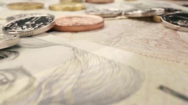 Çek nakit parası. Makro özgeçmişi yakın plan. Çek Krallığı. Ceska koruna. Fatura kağıtları, yeni banknotlar ve paralar. Para politikası. Genel ticaret