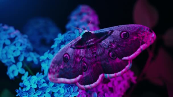 Mariposa Nocturna Europea Saturnia Pyri Polilla Pavo Real Gigante Sienta — Vídeo de stock