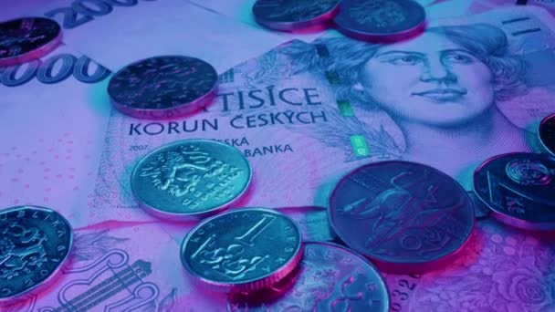 Tchèque Argent Comptant Close Macro Fond Couronne Tchèque Ceska Koruna — Video