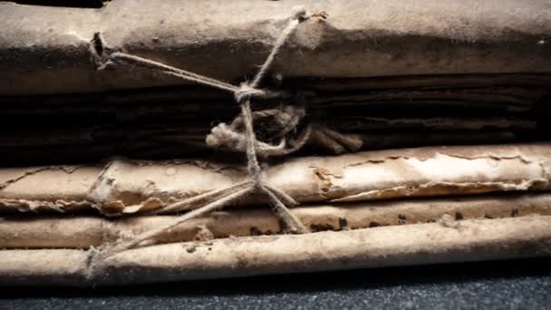 Posuvník Makro Pohled Starověké Papyrus Archivní Rukopisy Středověké Knihovnické Svazky — Stock video