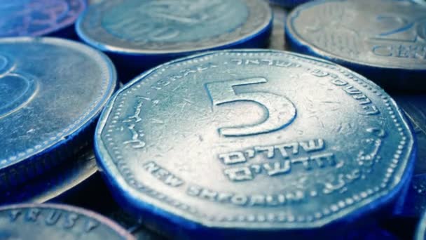 Makro Ansicht Münzen Verschiedenen Weltwährungen Finanzen Geld Cent Trinkgeld Hochwertiges — Stockvideo