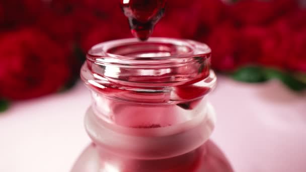 Zure Peeling Fles Produceren Vloeibaar Aroma Serum Extract Rode Levendige — Stockvideo