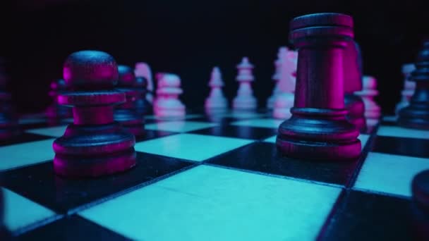 Slider Macro Shot Πιόνια Σκακιού Ξύλινη Σκακιέρα Πριν Από Διαγωνισμό — Αρχείο Βίντεο