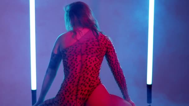 Sexy Frau Tanzt Modern Dance Twerk Schüttelndes Mädchen Auf Studiohintergrund — Stockvideo
