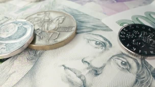 Tschechische Bargeld Nahaufnahme Makroökonomischer Hintergrund Tschechische Krone Ceska Koruna Mit — Stockvideo