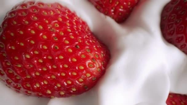 ホイップクリームとイチゴ おいしい背景 自家製の夏のデザートフルーツとメレンゲの甘いパブロワ マクロビューのトップ 高品質4K映像 — ストック動画