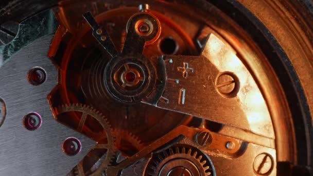 Macro Mechanical Vintage Watch Arrow Gears Rapidly Rotating Time Running — Stock Video