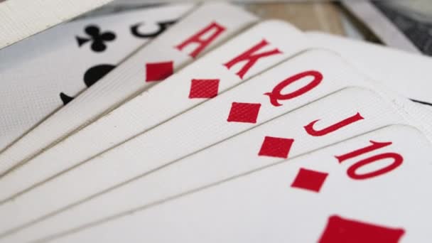Royal Flush Poker Kombination Spielkarten Casino Konzept Glücksspiel Spannungsrisikospiel Gewinn — Stockvideo