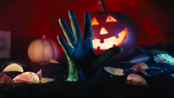 Terrible Zombie Hand Climbs Out Grave Creepy Moment Undead Life — Stock Video