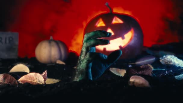 Zombie Hand Rises Creepy Resurgence Scene Perfect Footage Scary Halloween — Stock Video