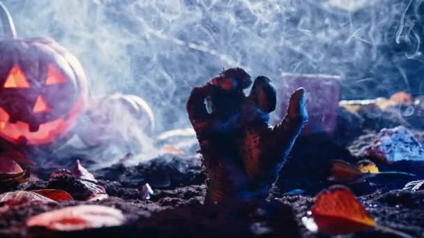 Zombie Hand Erhebt Sich Gruselige Auferstehungsszene Perfektes Material Für Gruselige — Stockvideo