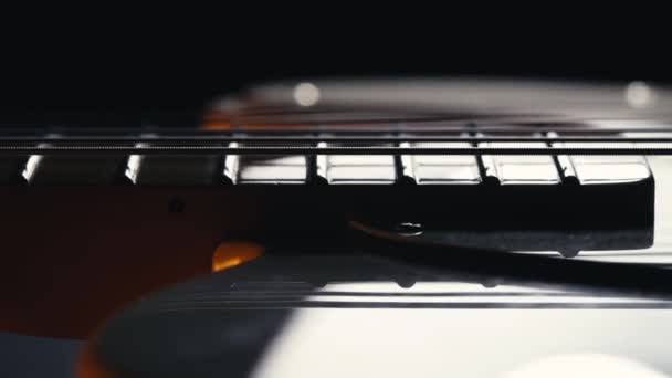 Controle Deslizante Macro Cordas Fretboard Guitarra Elétrica Música Som Fundo — Vídeo de Stock