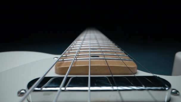 Slider Makro Strun Gitarze Elektrycznej Podstrunnicy Szczegóły Zbliżenia Przyrządów Muzyka — Wideo stockowe