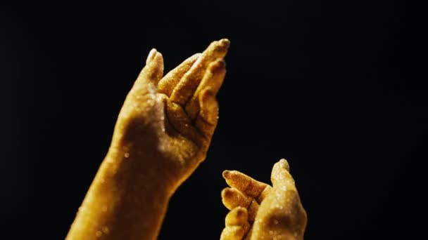 Magic Golden Glittering Hands Dark Background Sparkling Excitement Touch Opulence — Stock Video