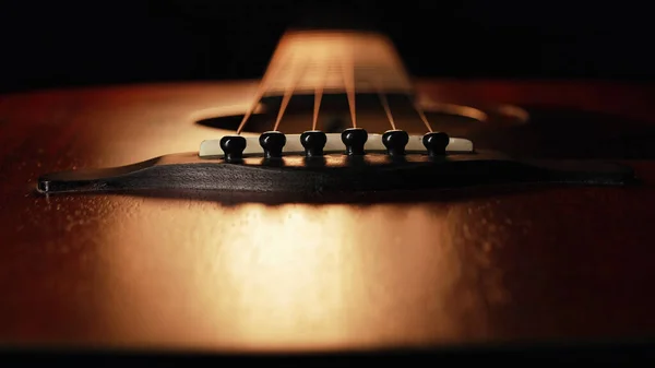 Makro Strängar Redwood Akustisk Gitarr Fretboard Klassisk Musik Ljudbakgrund Hög Stockbild