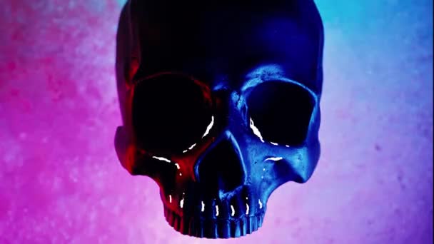 Neon Gloeiende Schedel Krabbel Grappig Geanimeerd Frame Voor Frame Halloween — Stockvideo