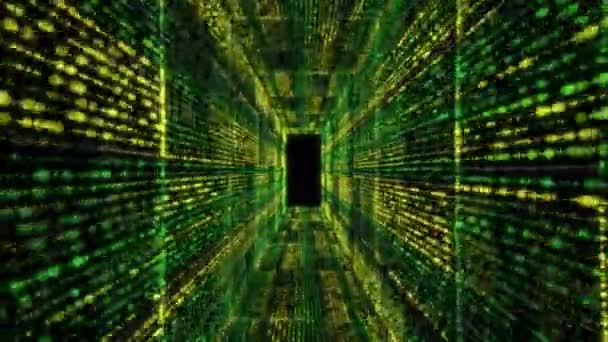 Flucht Durch Cyberspace Technologie Digitalen Weltraum Tech Big Data Informationskorridor — Stockvideo
