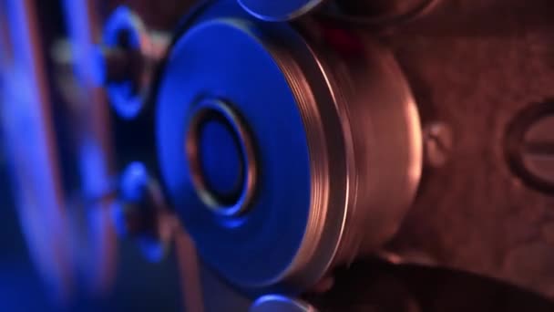Macro Working Process 8Mm Film Projector Rotating Filmstrip Reels Mechanism — Stock Video
