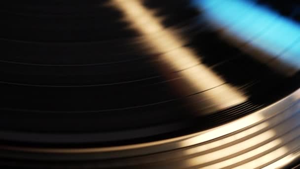 Segmen Rekaman Vinil Berputar Pandangan Makro Bermain Musik Lagu Dari — Stok Video