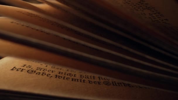 德国圣经上的巨匠 福音书 基督教的精神教义古籍的旧书 宗教文学概念 高质量的4K镜头 — 图库视频影像