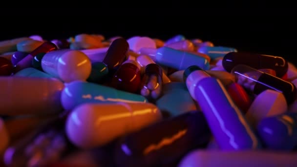 Makro Posuvník Pohled Barevné Kapsle Pilulky Farmaceutické Léky Pro Zdraví — Stock video