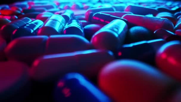Renkli Kapsül Haplarının Macro Sürgülü Görüntüsü Sağlık Için Farmasötik Ilaç — Stok video