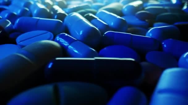 Πολύχρωμα Δισκία Και Κάψουλες Χαπιών Παυσίπονο Χημικά Φάρμακα Αντικαταθλιπτικά Αντιισταμινικά — Αρχείο Βίντεο
