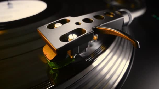 Agulha Estilete Clássica Traça Ranhuras Registro Vinil Nostalgia Musical Vibrações — Vídeo de Stock