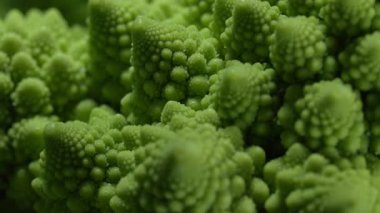Sersemletici makro görüntüler taze Romanesco lahanası, karmaşık fraktal desenler, canlı yeşil renkler. Sağlıklı beslenme, organik gıda, doğal geometrik güzellik. Yüksek kalite 4k