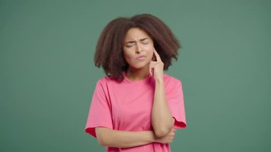 Smart Teenage girl looking up, searching opportunity. Curious pensive woman considering, planning solution. High quality 4k footage