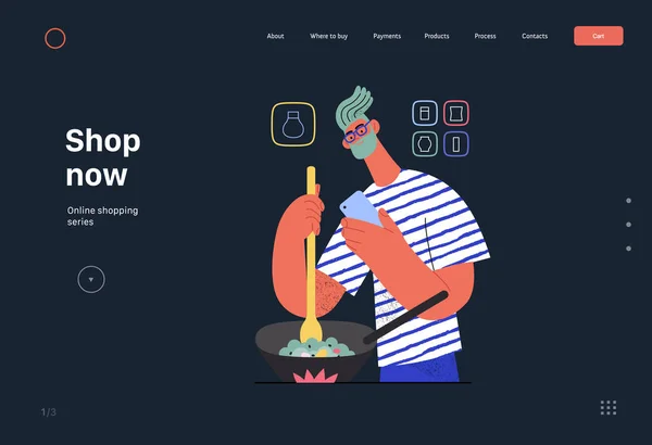 Shop Now Online Shopping Electronic Commerce Web Template Modern Flat — Wektor stockowy