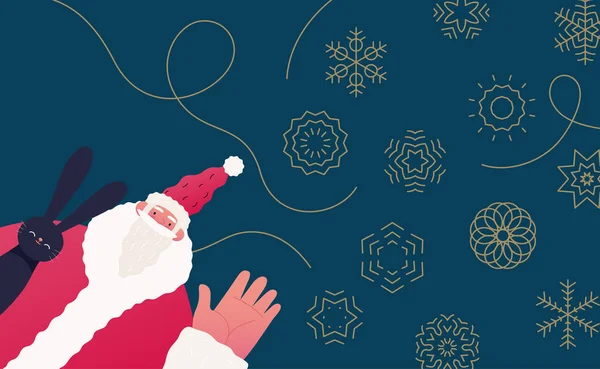 Santa Claus Černý Králík Vánoční Novoroční Web Prapor Moderní Plochý — Stockový vektor