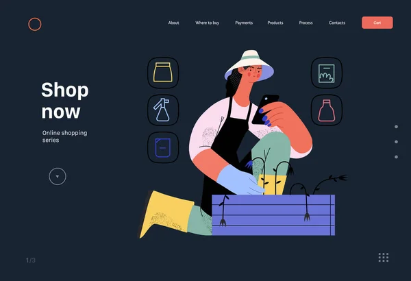 Shop Now Online Shopping Electronic Commerce Web Template Modern Flat — 스톡 벡터