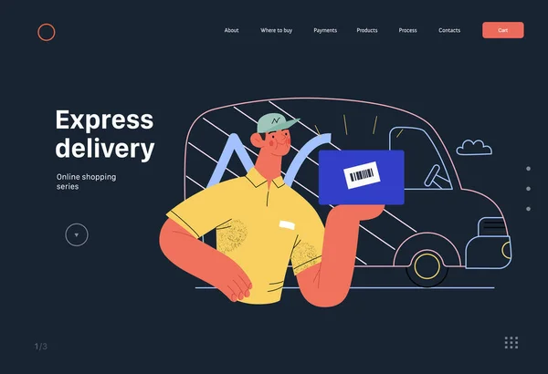 Express Delivery Online Shopping Electronic Commerce Web Template Modern Flat — Stockový vektor