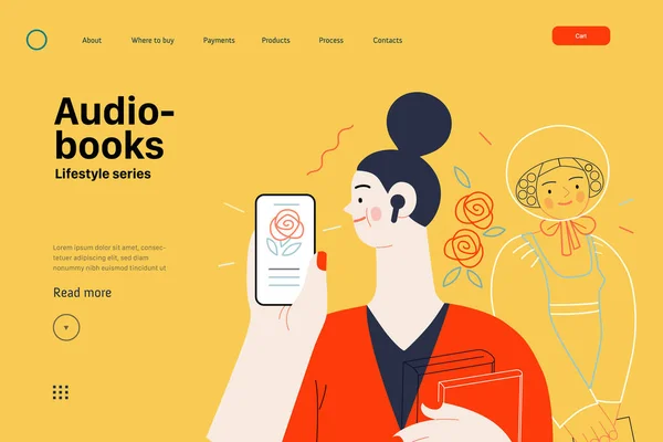 Életmód Web Sablon Audiobooks Modern Lapos Vektor Illusztráció Egy Hallgat — Stock Vector