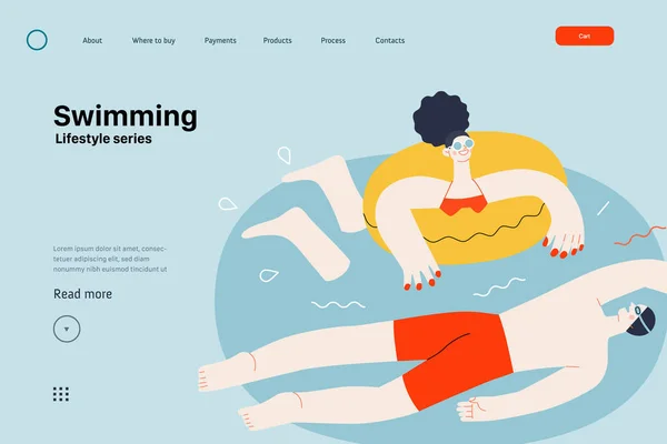 Stile Vita Modello Sito Web Nuoto Moderna Illustrazione Vettoriale Piatta — Vettoriale Stock