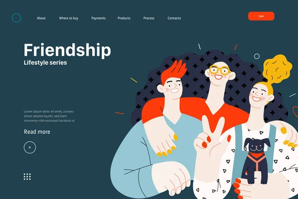 Шаблон Сайта Образа Жизни Дружба Современная Плоская Векторная Иллюстрация Счастливого — стоковый вектор