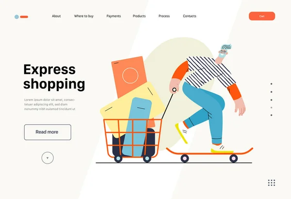 Express Shopping Online Shopping Electronic Commerce Series Modern Flat Vector — ストックベクタ