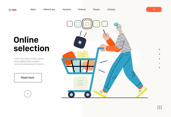 Online Selecyion Online Shopping Electronic Commerce Illustration Modern Flat Vector — Wektor stockowy