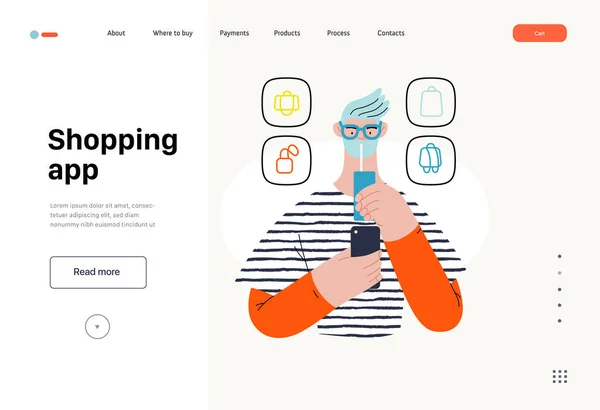 Shopping Application Online Shopping Electronic Commerce Series Modern Vector Concept — 스톡 벡터