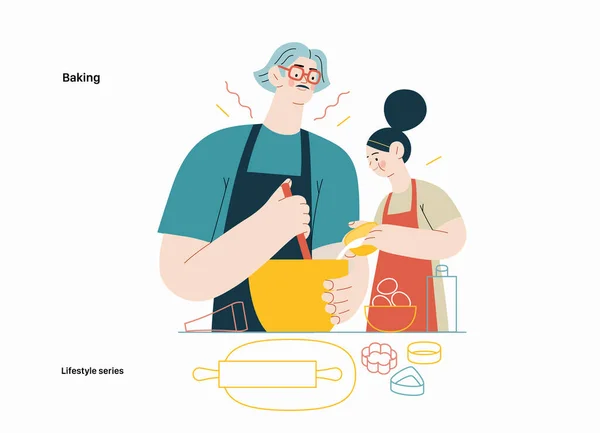 Lifestyle Series Baking Modern Flat Vector Illustration Man Girl Wearing — Stock Vector