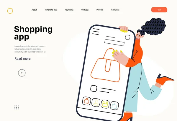Shopping Application Online Shopping Electronic Commerce Series Modern Flat Vector — Archivo Imágenes Vectoriales