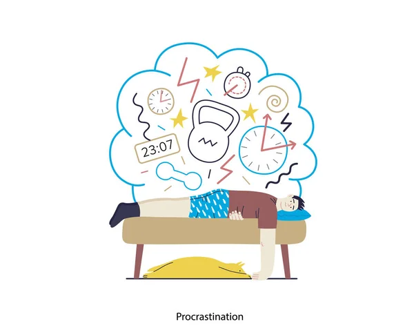 Psychische Störungen Procrastination Moderne Flache Vektorillustration Des Menschen Der Unter — Stockvektor