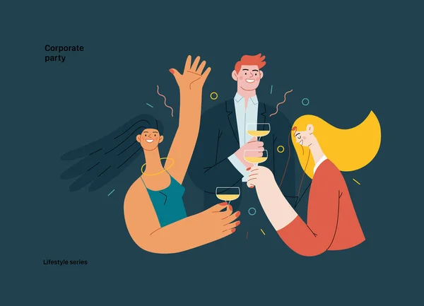 Hayat Tarzı Serisi Kurumsal Parti Şirkette Eğlenen Şampanya Içen Adamlarının — Stok Vektör