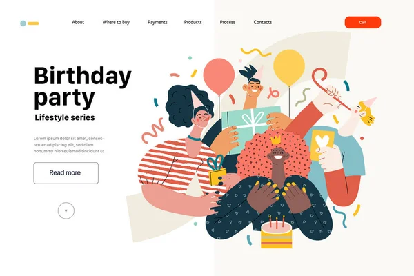 Lifestyle Web Template Birthday Party Modern Flat Vector Illustration Men — Stock Vector