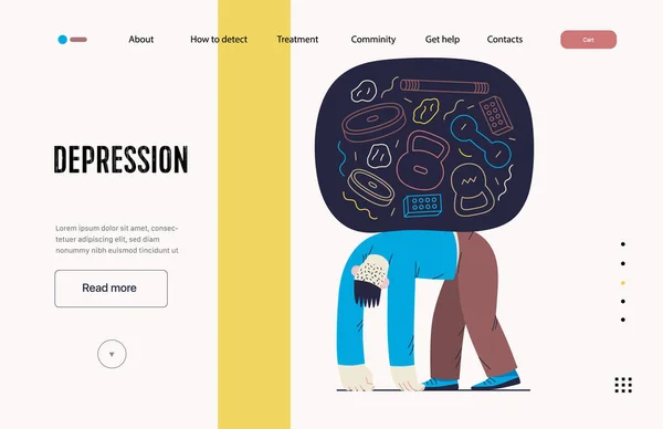 Mental Disorders Web Template Depression Modern Flat Vector Illustration Tired — Archivo Imágenes Vectoriales