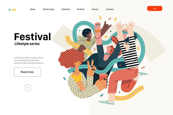 Lifestyle Web Template Festival Ilustração Vetorial Plana Moderna Homem Uma — Vetor de Stock
