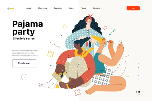 Lifestyle Web Template Pajama Partij Moderne Platte Vector Illustratie Vrouwelijke — Stockvector