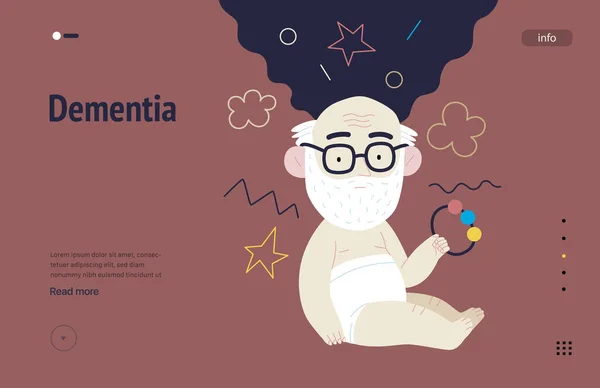 Mental Disorders Web Template Dementia Modern Flat Vector Illustration Elderly — Stockvektor